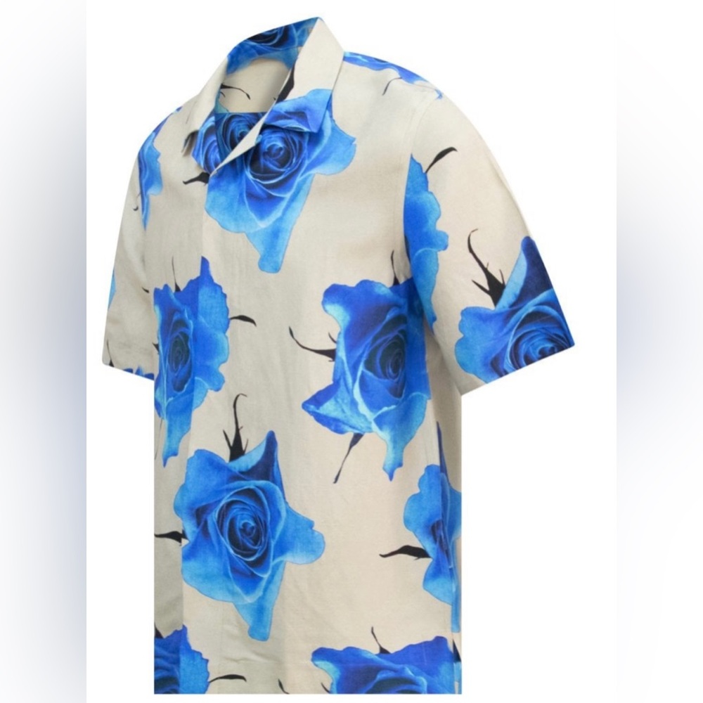 Paul Smith Beige Shirt with Bold Blue Rose Print